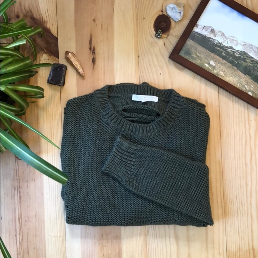 Olive green open back sweater